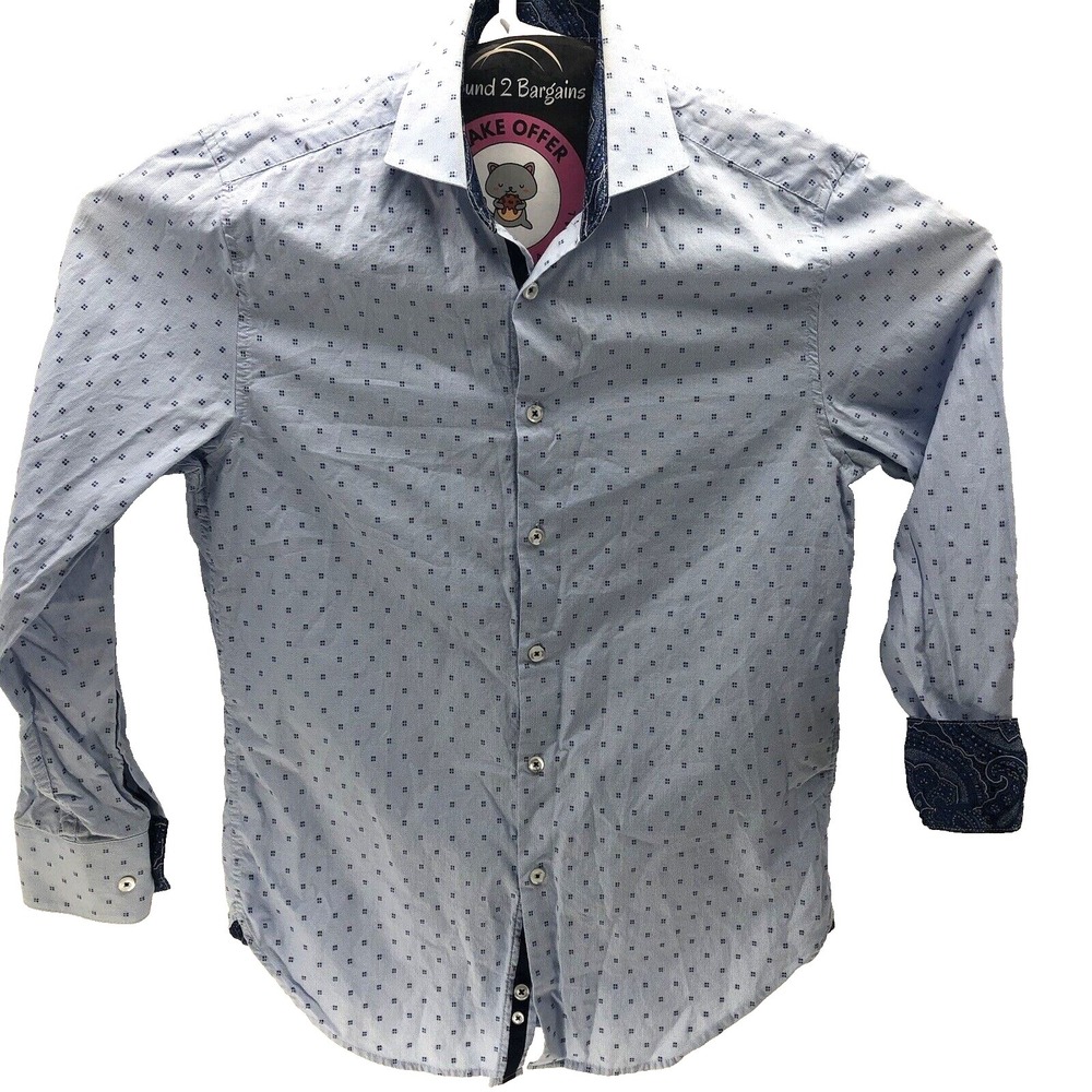 Michelsons‎ London Button Shirt Mens S Blue Polka Dot Designer Paisley flip cuff